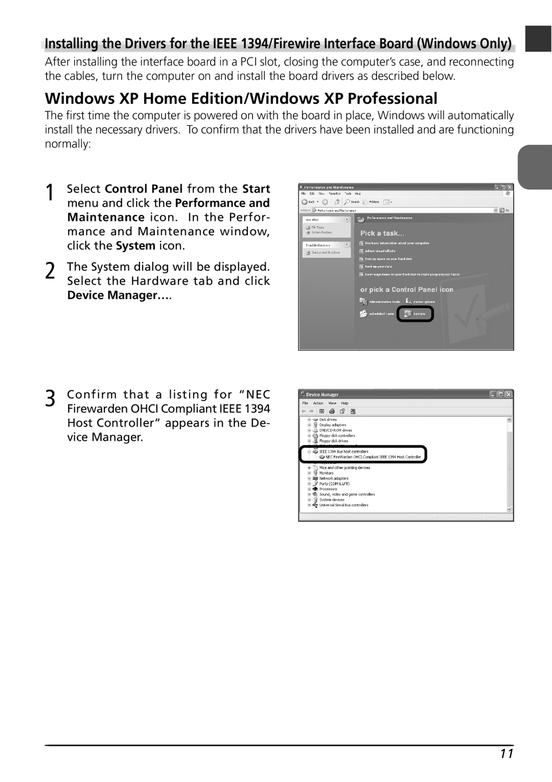 Nikon LS8000 user manual Select Control Panel from the Start, Device Manager… 