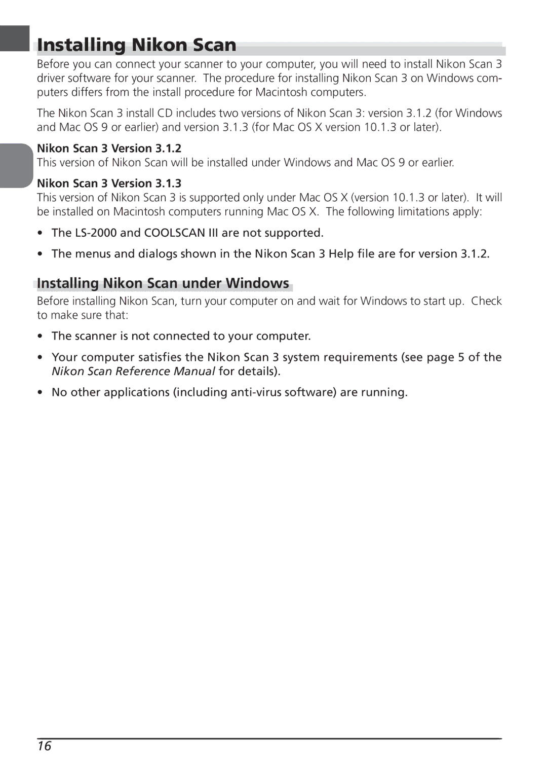 Nikon LS8000 user manual Installing Nikon Scan under Windows, Nikon Scan 3 Version 