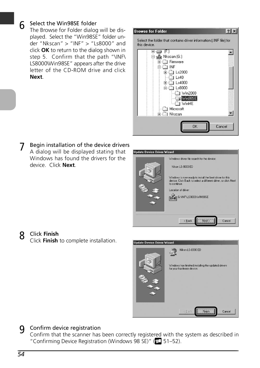 Nikon LS8000 user manual Select the Win98SE folder 