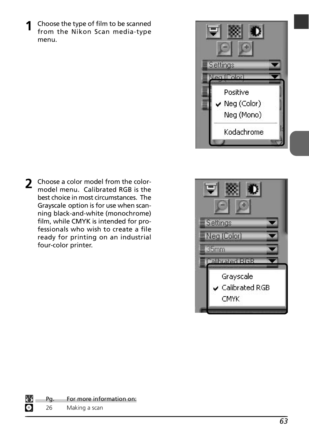 Nikon LS8000 user manual Choose the type of film to be scanned, From the Nikon Scan media-type 