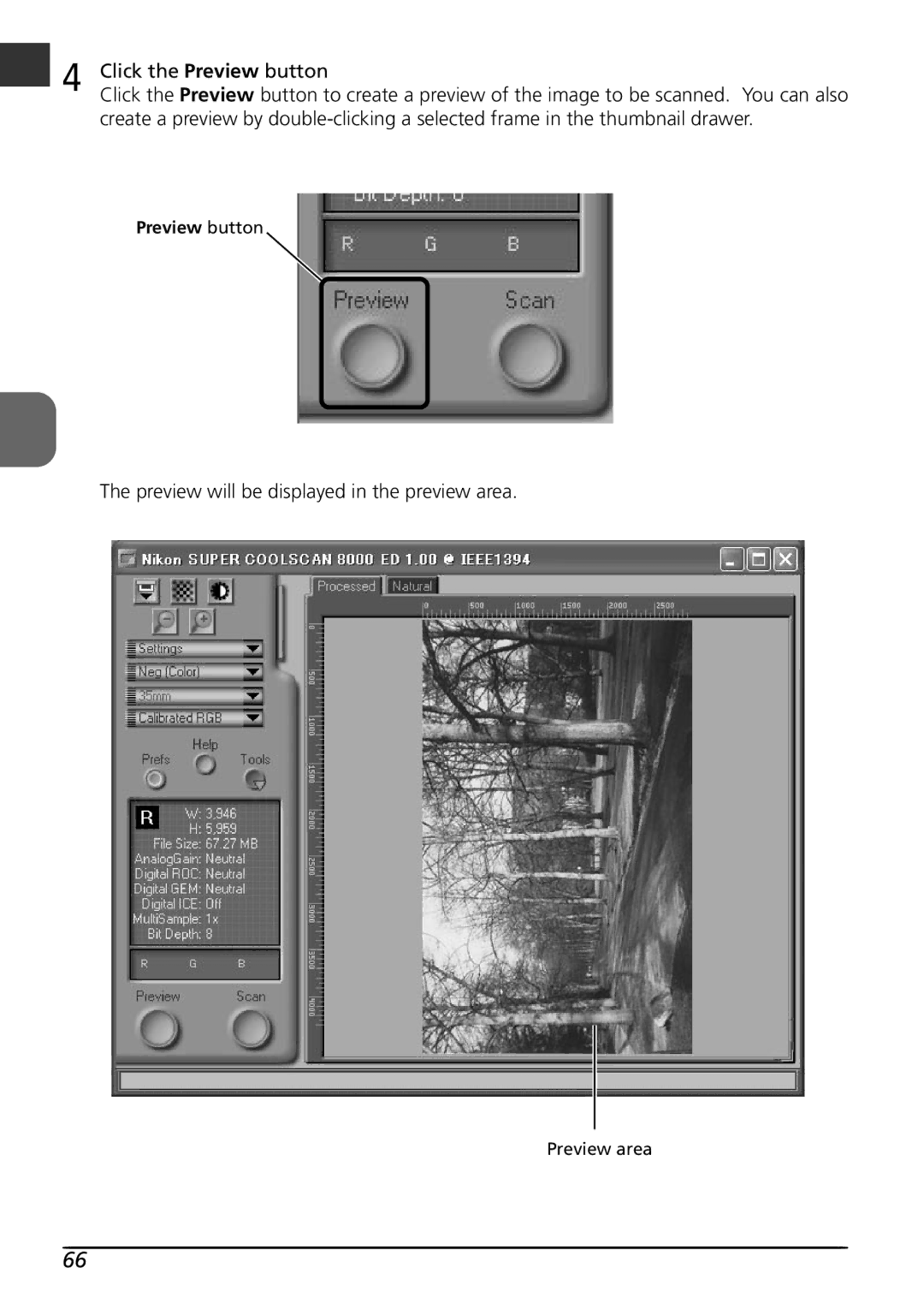 Nikon LS8000 user manual Click the Preview button, Preview will be displayed in the preview area 