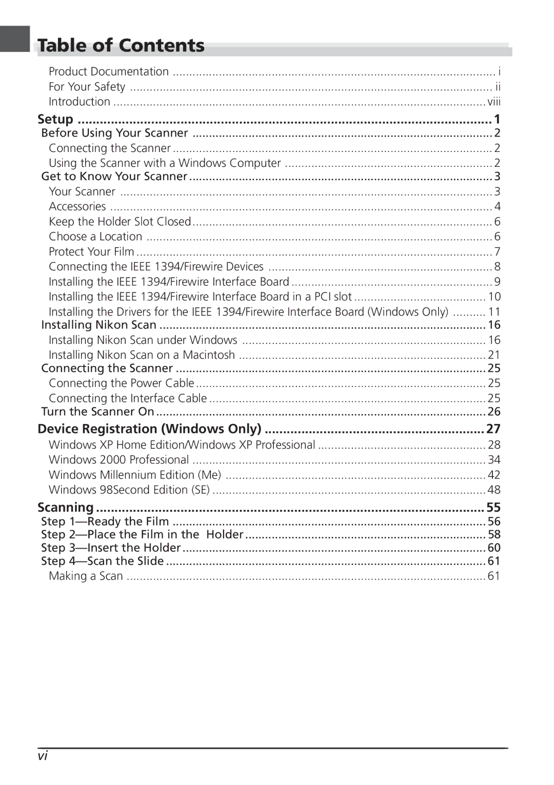 Nikon LS8000 user manual Table of Contents 