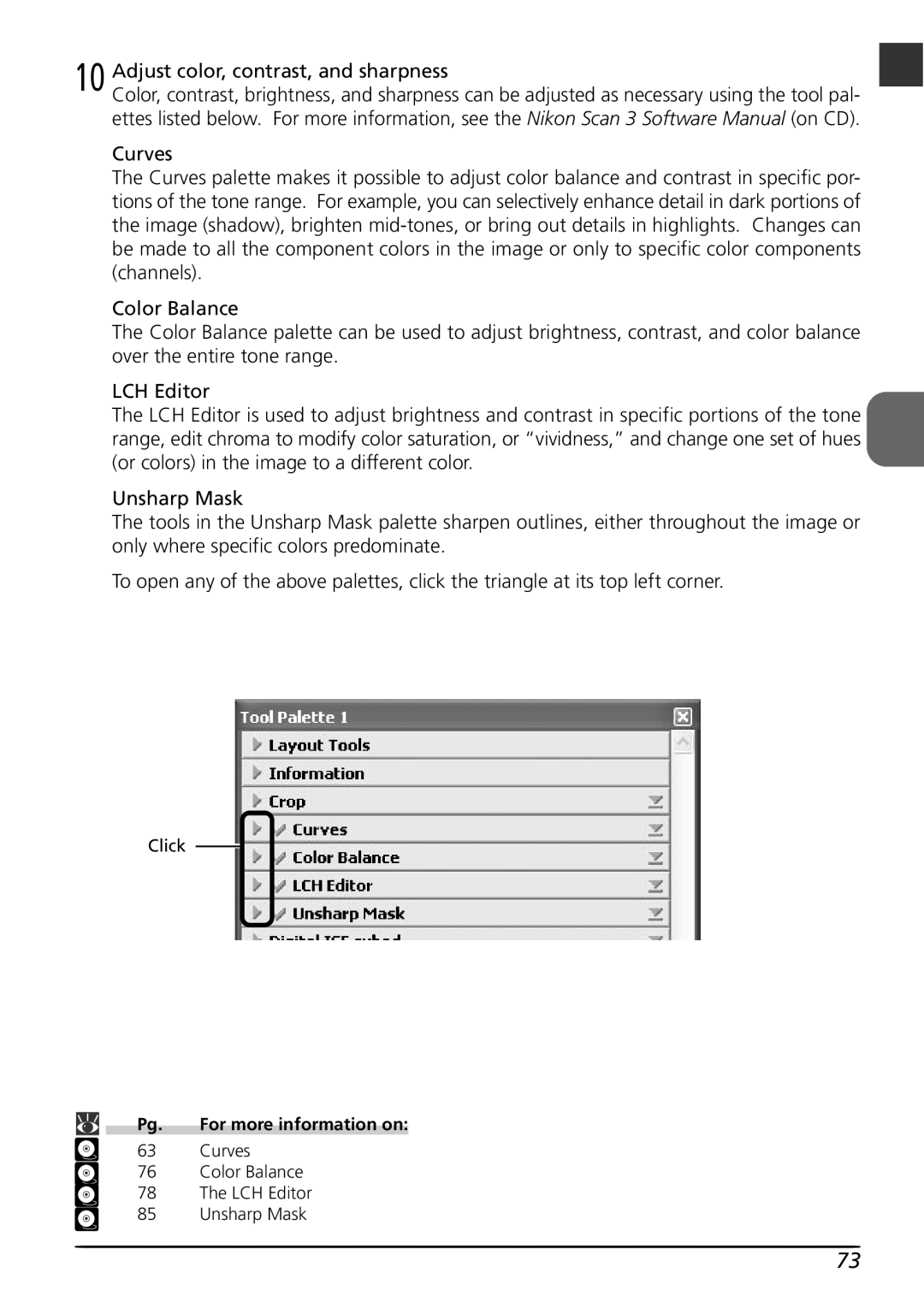 Nikon LS8000 user manual Adjust color, contrast, and sharpness 