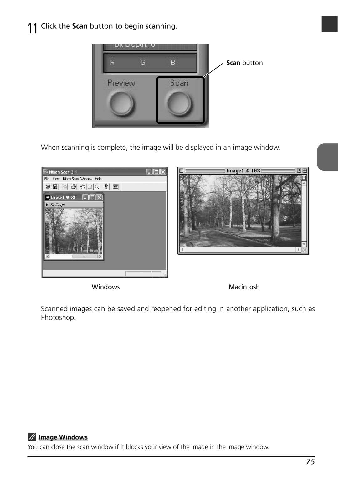 Nikon LS8000 user manual Click the Scan button to begin scanning, Image Windows 