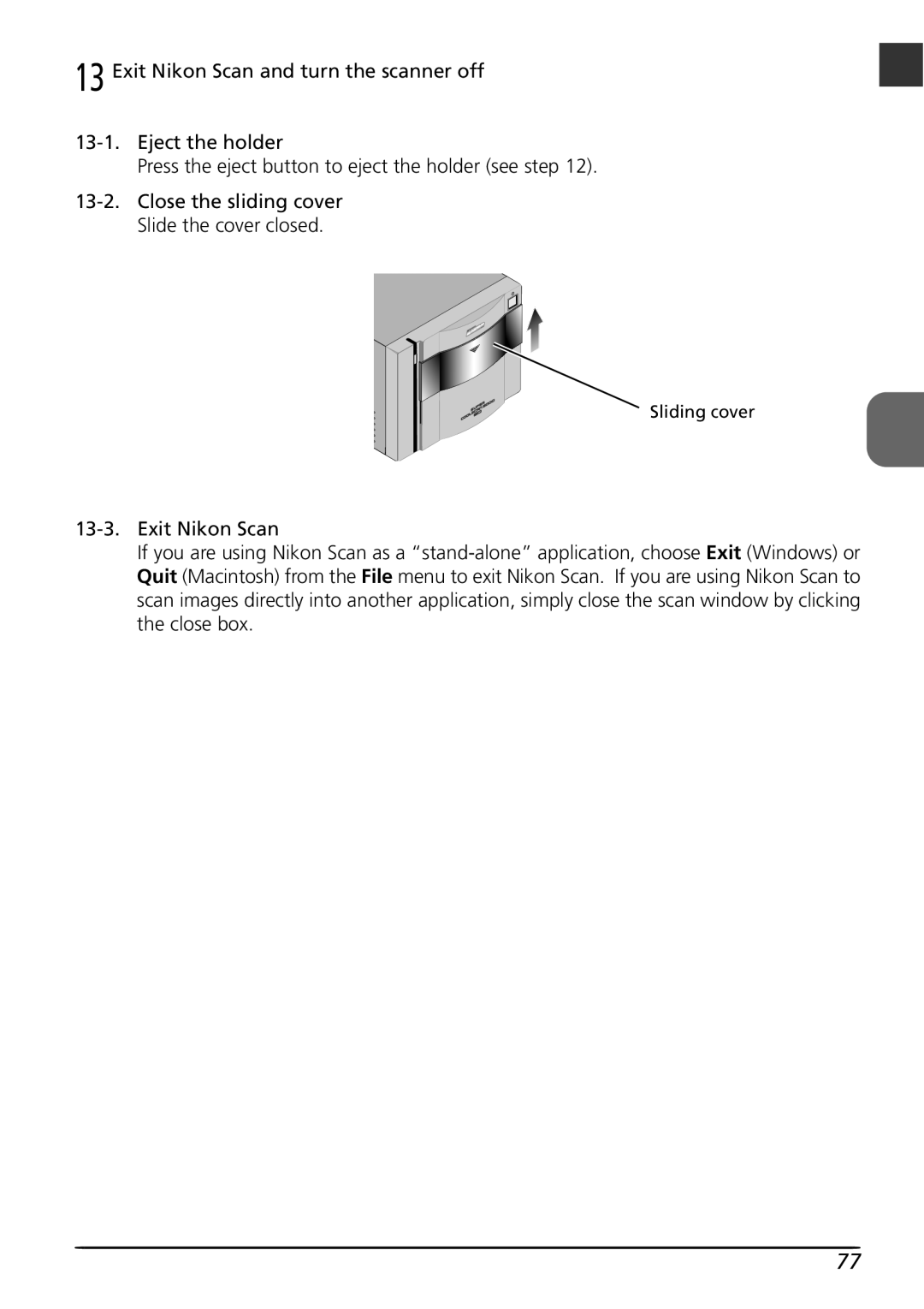 Nikon LS8000 user manual Sliding cover 