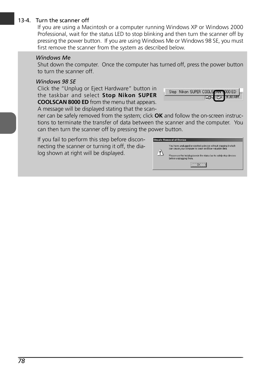 Nikon LS8000 user manual Turn the scanner off, Windows Me 