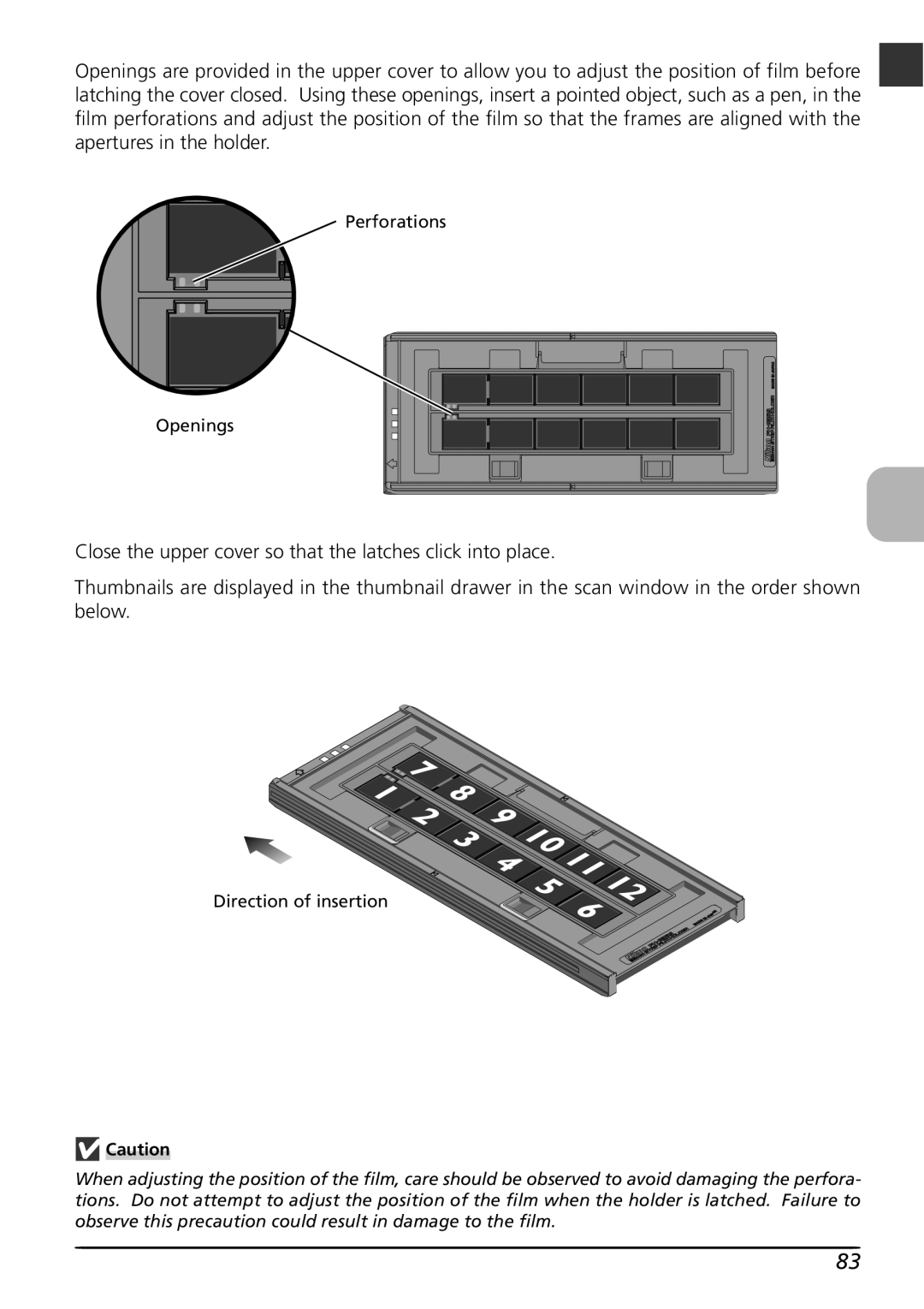 Nikon LS8000 user manual Perforations Openings 