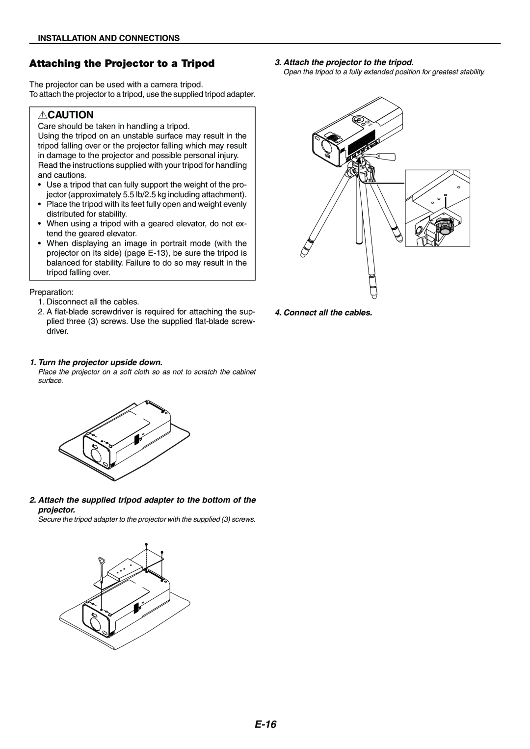 Nikon LT170 manual Attaching the Projector to a Tripod, Attach the projector to the tripod 