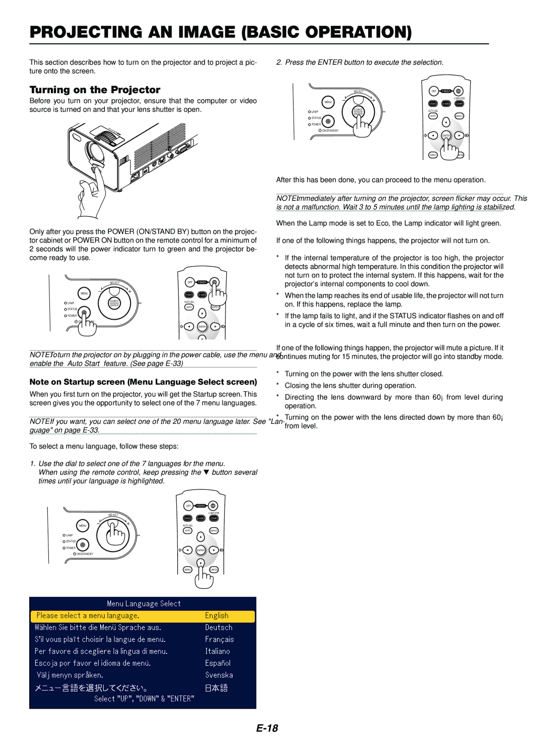 Nikon LT170 manual Projecting AN Image Basic Operation, Turning on the Projector 