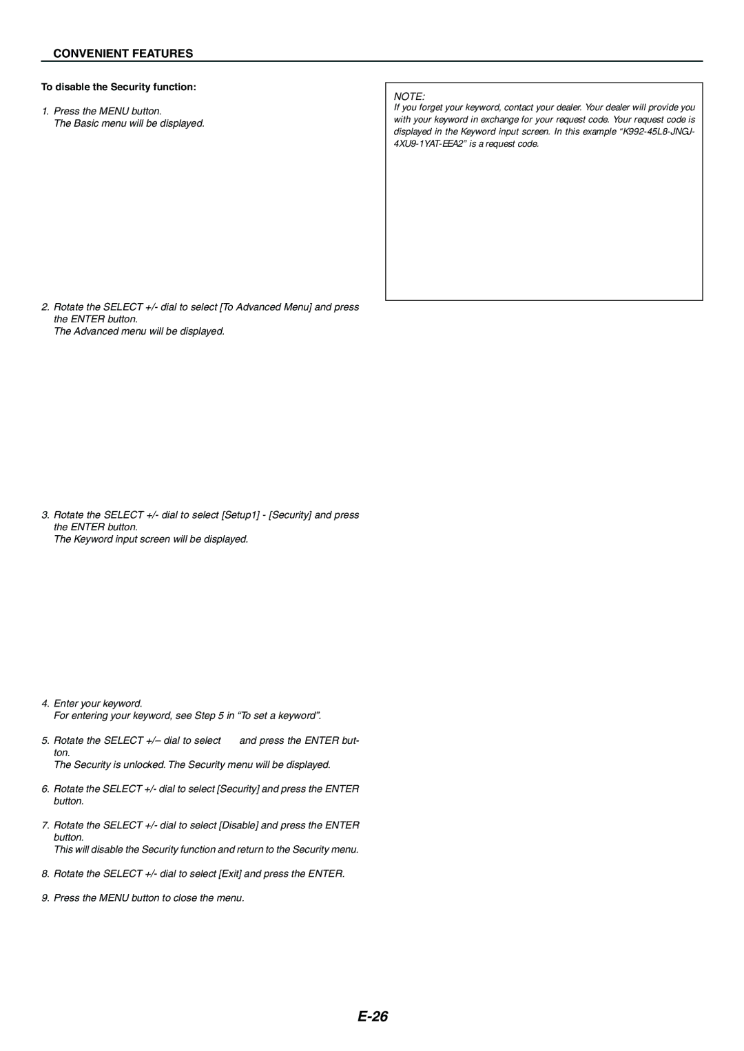 Nikon LT170 manual To disable the Security function 