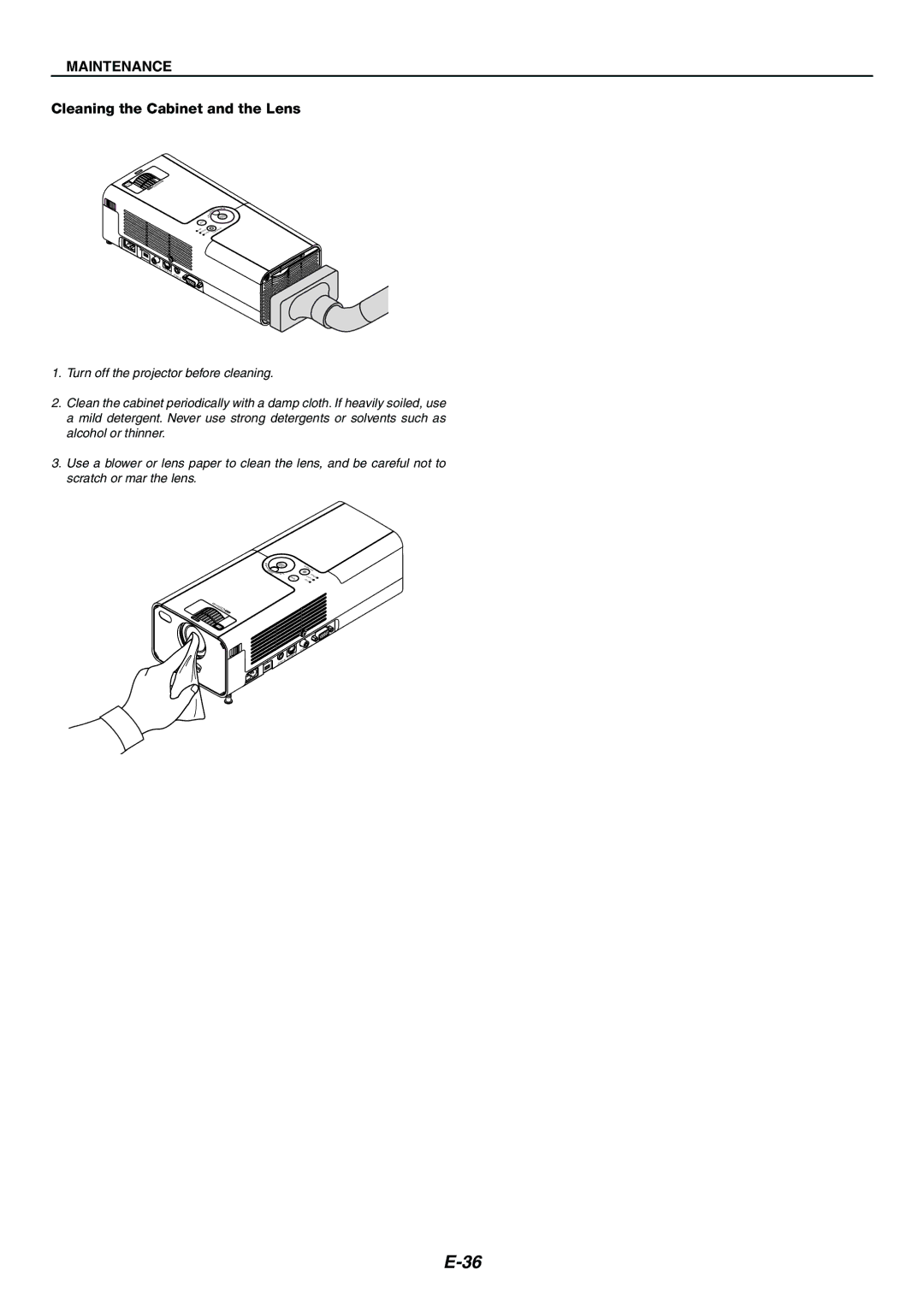 Nikon LT170 manual Maintenance, Cleaning the Cabinet and the Lens 