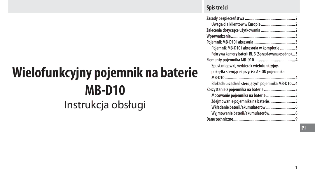 Nikon MB-D10 user manual Instrukcja obsługi 