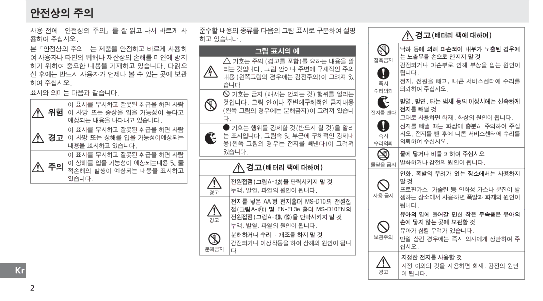 Nikon MB-D10 user manual 안전상의 주의 