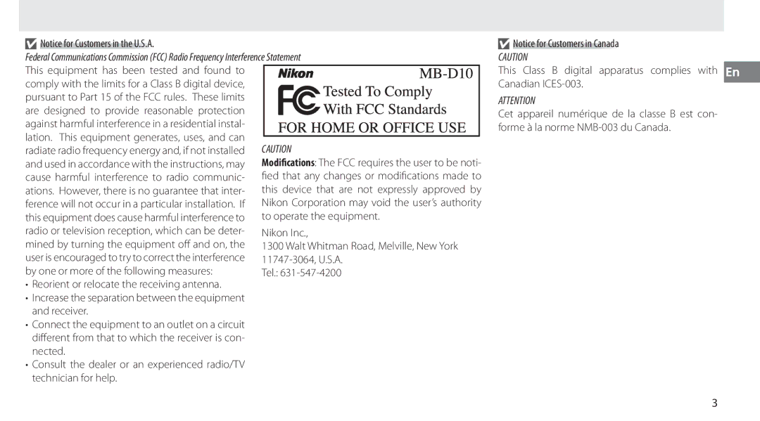 Nikon MB-D10 user manual 