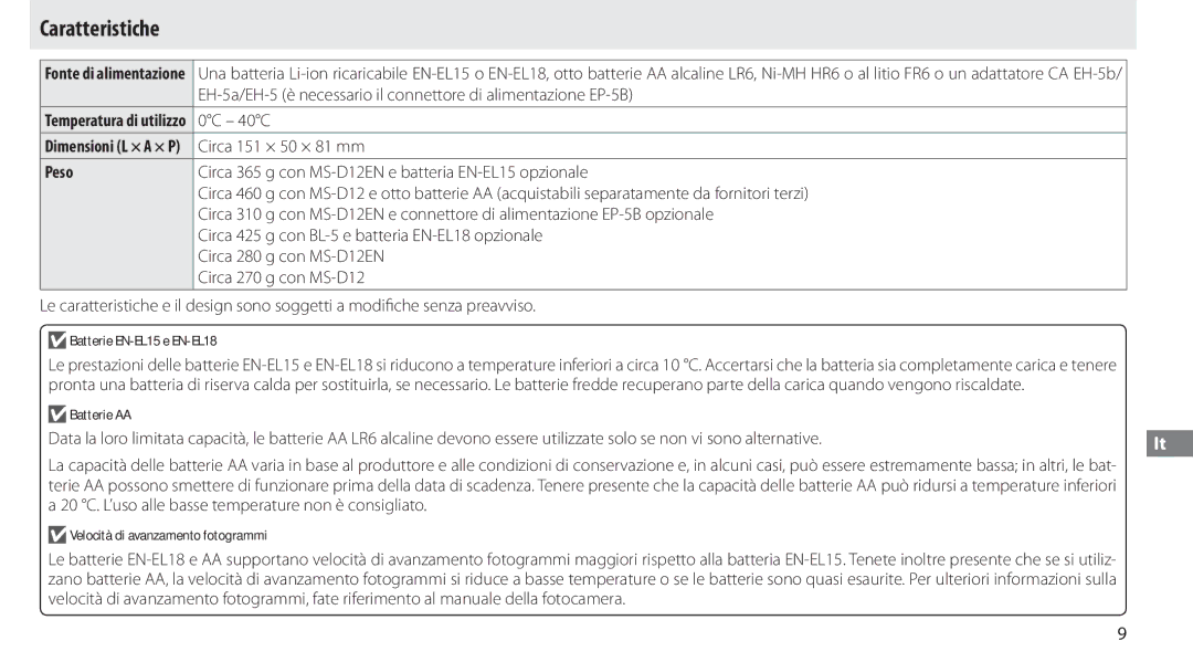 Nikon MB-D12 manual Caratteristiche 