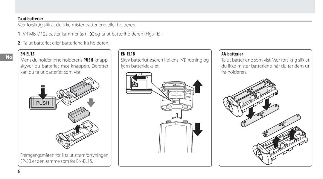 Nikon MB-D12 manual Ta ut batterier, AA-batterier 