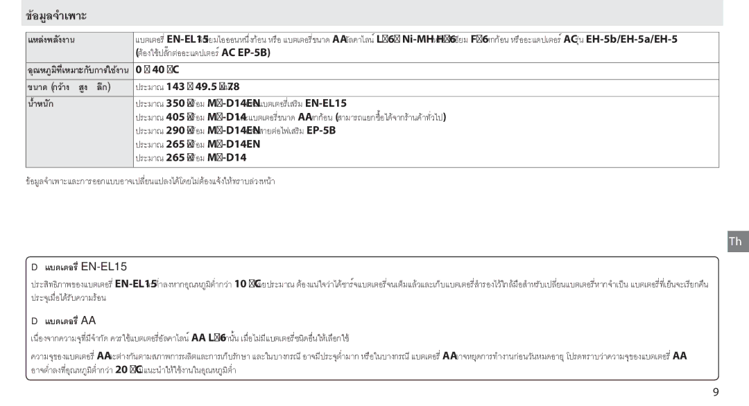 Nikon MB-D14 manual ประมาณ 143 × 49.5 × 78 มม, ประมาณ 265 g พรอม MS-D14EN 