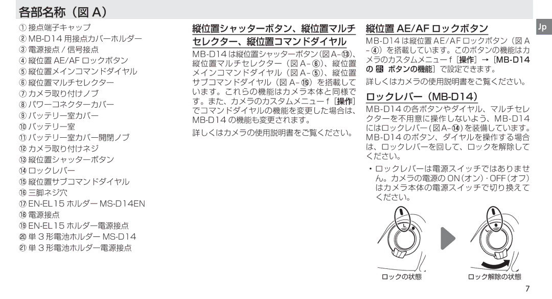 Nikon MB-D14 manual 各部名称（図 A） 