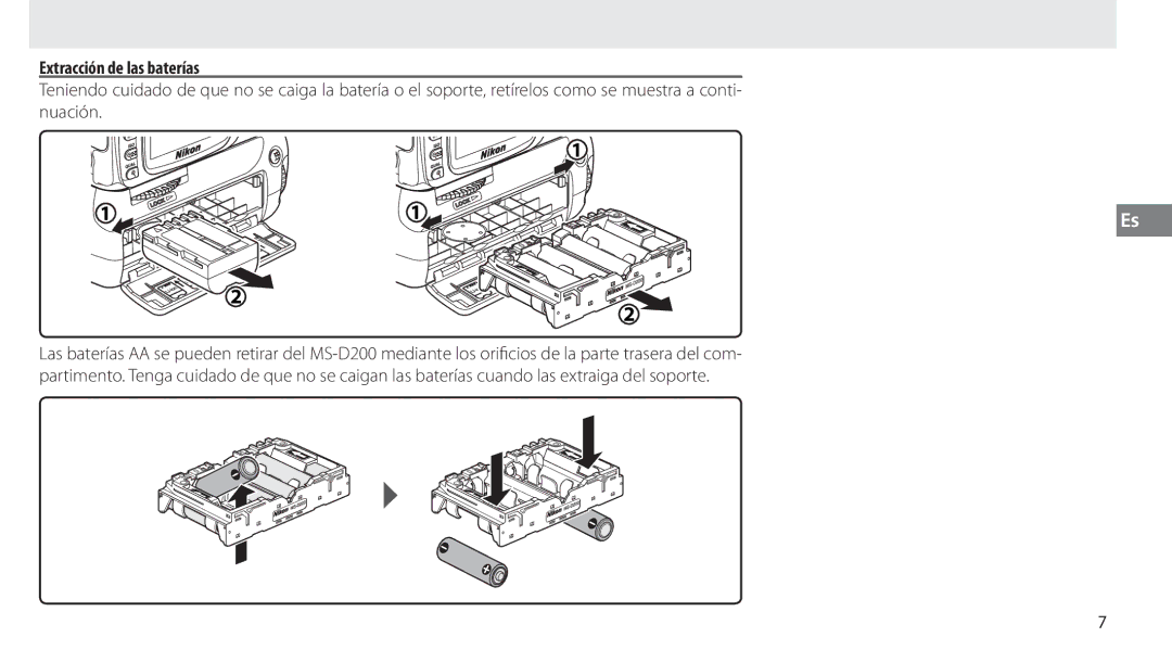 Nikon MB-D80 user manual Extracción de las baterías 