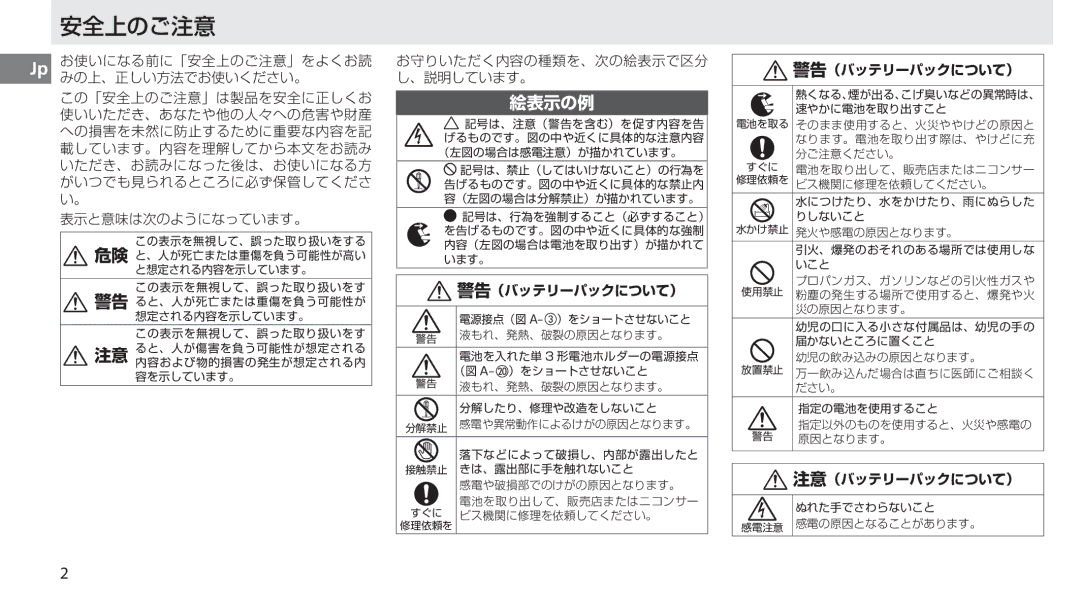 Nikon MB-D80 user manual 安全上のご注意 