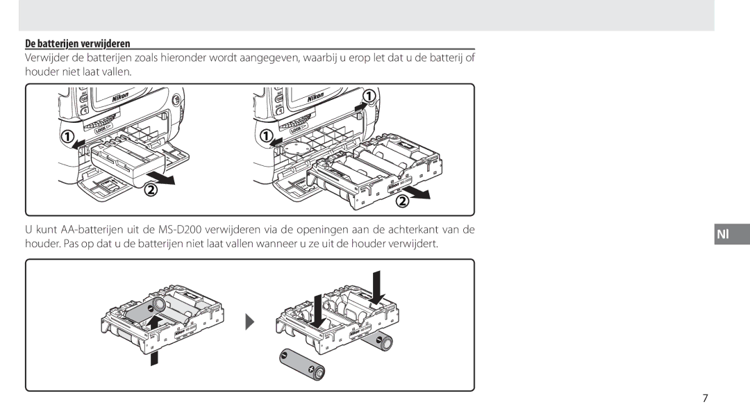 Nikon MB-D80 user manual De batterijen verwijderen 