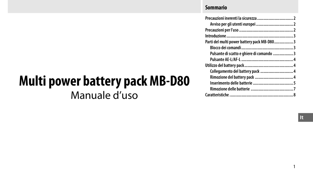 Nikon user manual Multi power battery pack MB-D80 