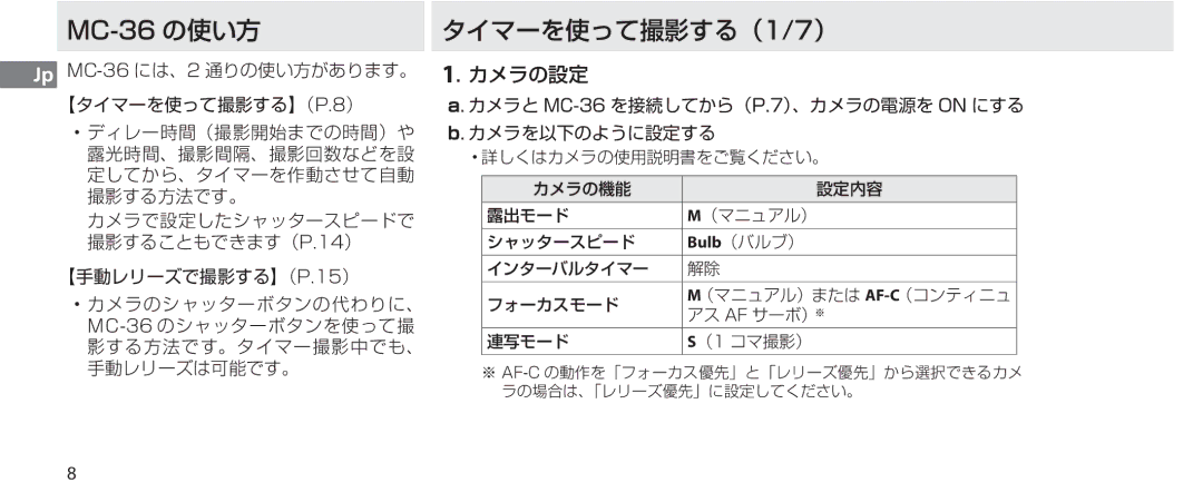 Nikon instruction manual MC-36 の使い方, タイマーを使って撮影する（1/7） 