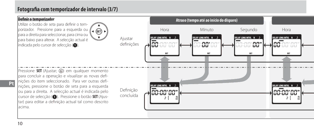 Nikon MC-36 instruction manual Fotografia com temporizador de intervalo 3/7, Definir o temporizador, Hora Minuto Segundo 
