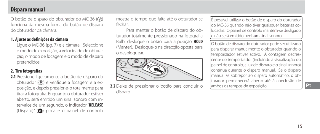 Nikon MC-36 instruction manual Disparo manual, Tire fotografias, Mostra o tempo que falta até o obturador se fechar 