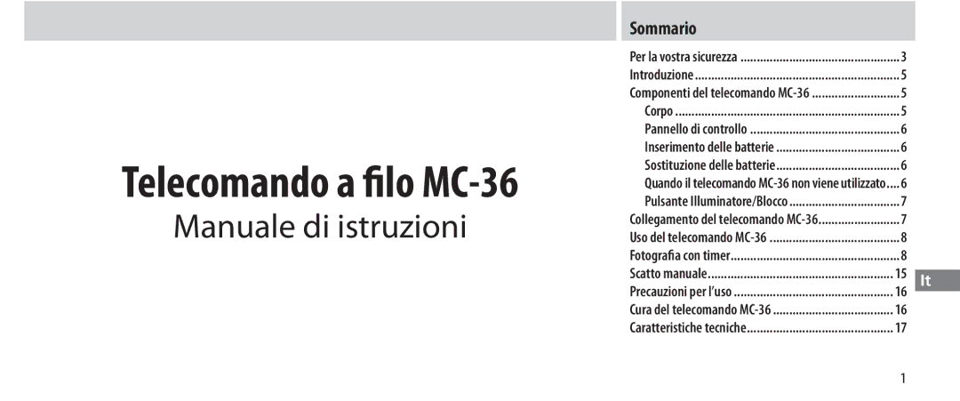 Nikon MC-36 instruction manual Sommario, Scatto manuale 