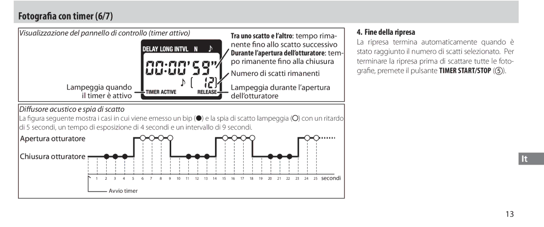 Nikon MC-36 instruction manual Fotografia con timer 6/7, Fine della ripresa, Lampeggia quando il timer è attivo 