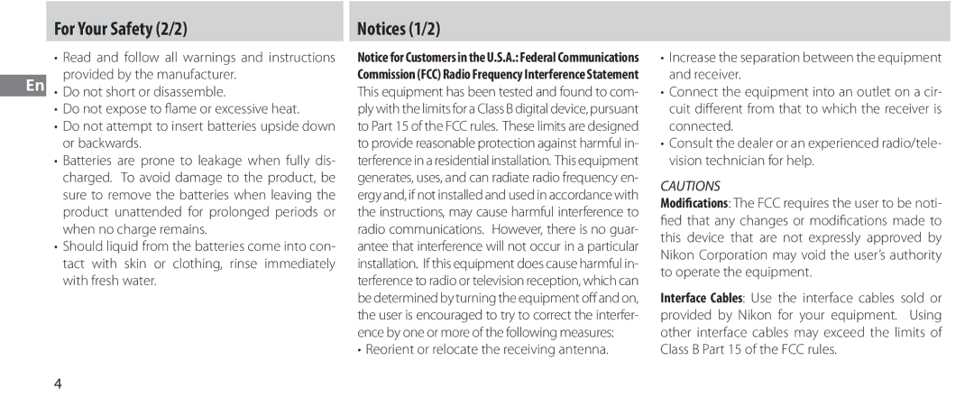 Nikon MC-36 instruction manual For Your Safety 2/2 