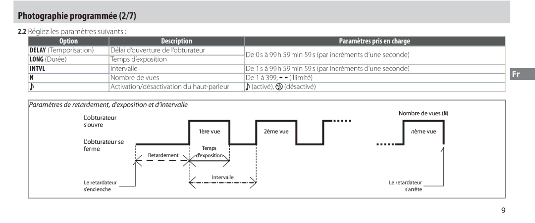 Nikon MC-36 instruction manual Photographie programmée 2/7, Réglez les paramètres suivants 