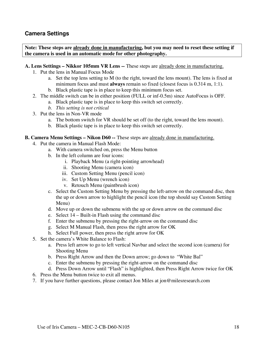 Nikon MEC-2-CB-D60-N105 manual This setting is not critical 