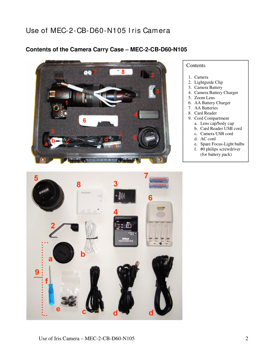 Nikon manual Use of MEC-2-CB-D60-N105 Iris Camera 