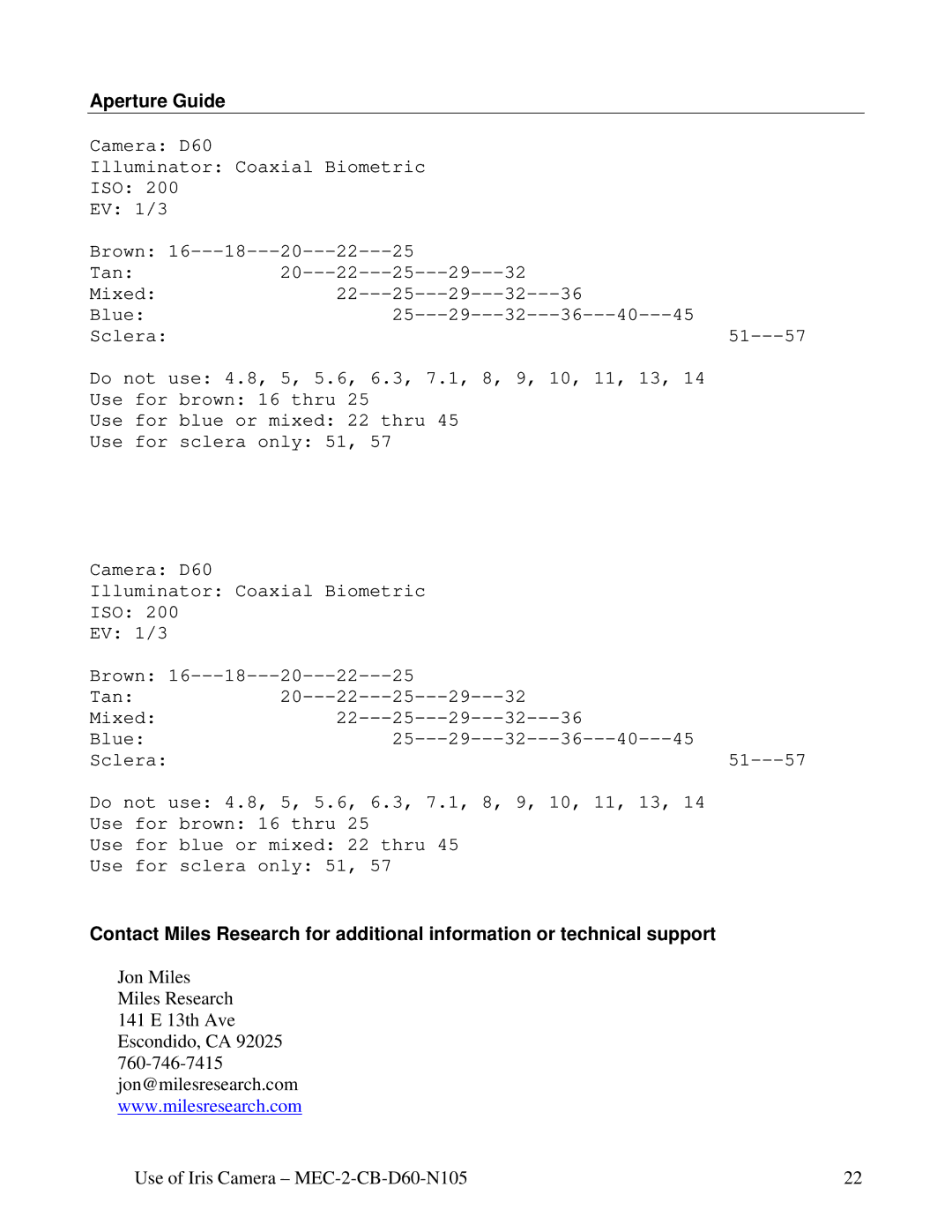 Nikon MEC-2-CB-D60-N105 manual Aperture Guide 