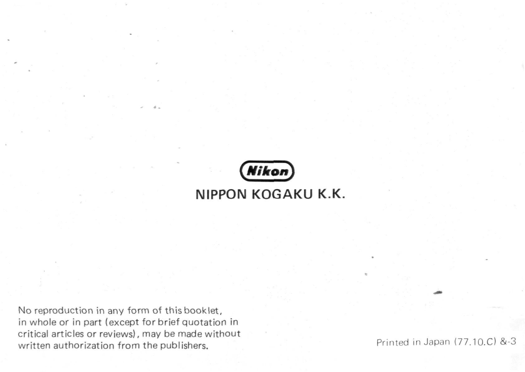 Nikon Micro-Nikkor 105mm f/4 instruction manual Nippon Kogaku K.K 