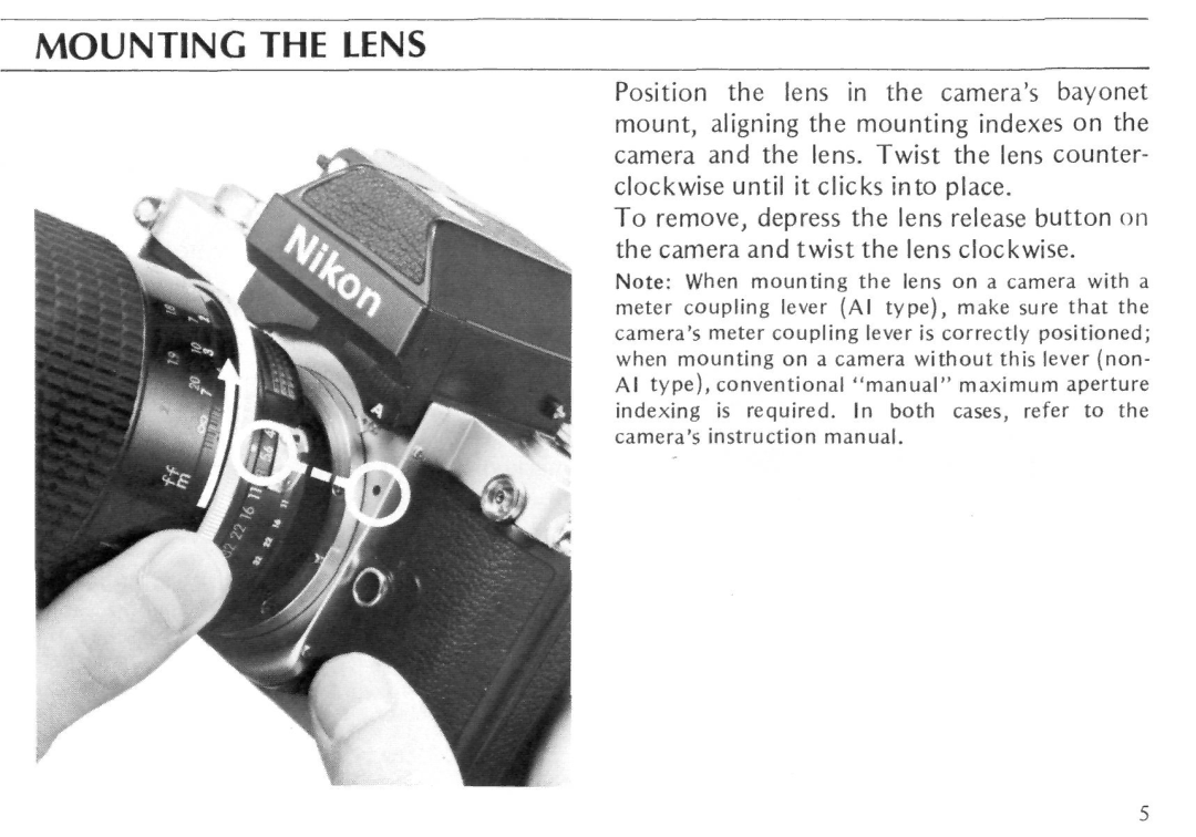 Nikon Micro-Nikkor 105mm f/4 instruction manual Mounting the Lens 