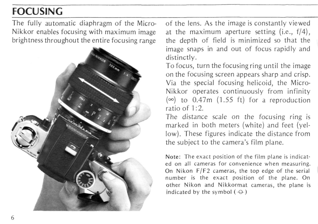 Nikon Micro-Nikkor 105mm f/4 instruction manual Focusing 