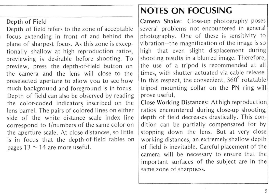 Nikon Micro-Nikkor 105mm f/4 instruction manual Depth of Field 