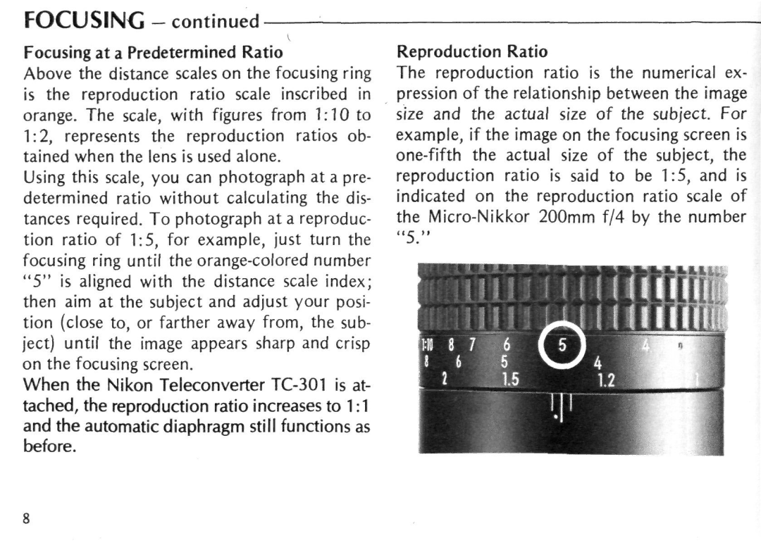 Nikon Micro-Nikkor 200mm f/4 IF instruction manual C U S I N G Focusing at a Predetermined Ratio 