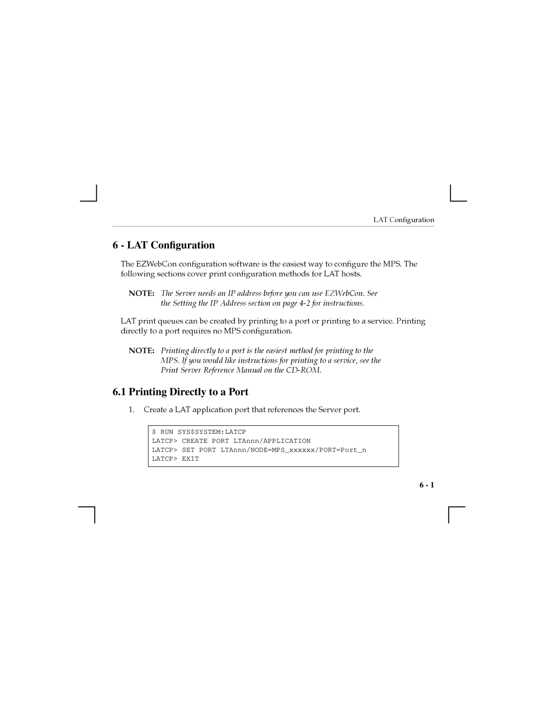 Nikon MPS1-2, MPS1-T, MPS100 manual LAT Conﬁguration, Printing Directly to a Port 