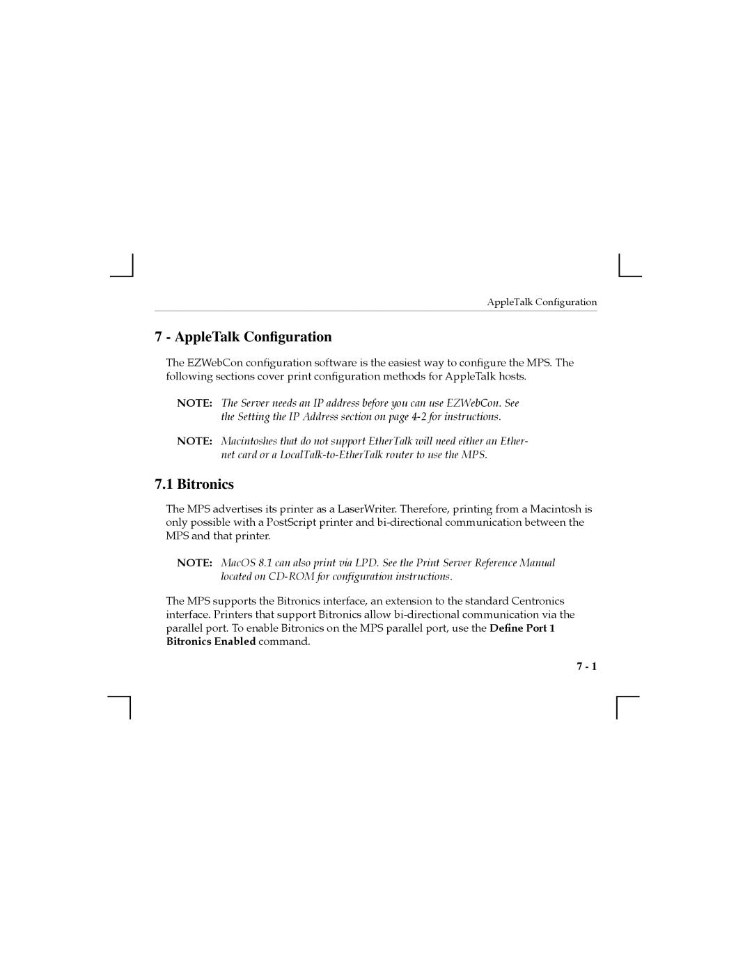 Nikon MPS1-2, MPS1-T, MPS100 manual AppleTalk Conﬁguration, Bitronics 