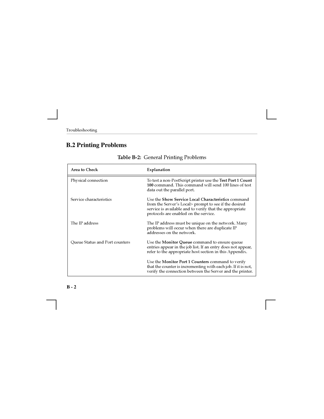 Nikon MPS100, MPS1-T, MPS1-2 manual Table B-2General Printing Problems 