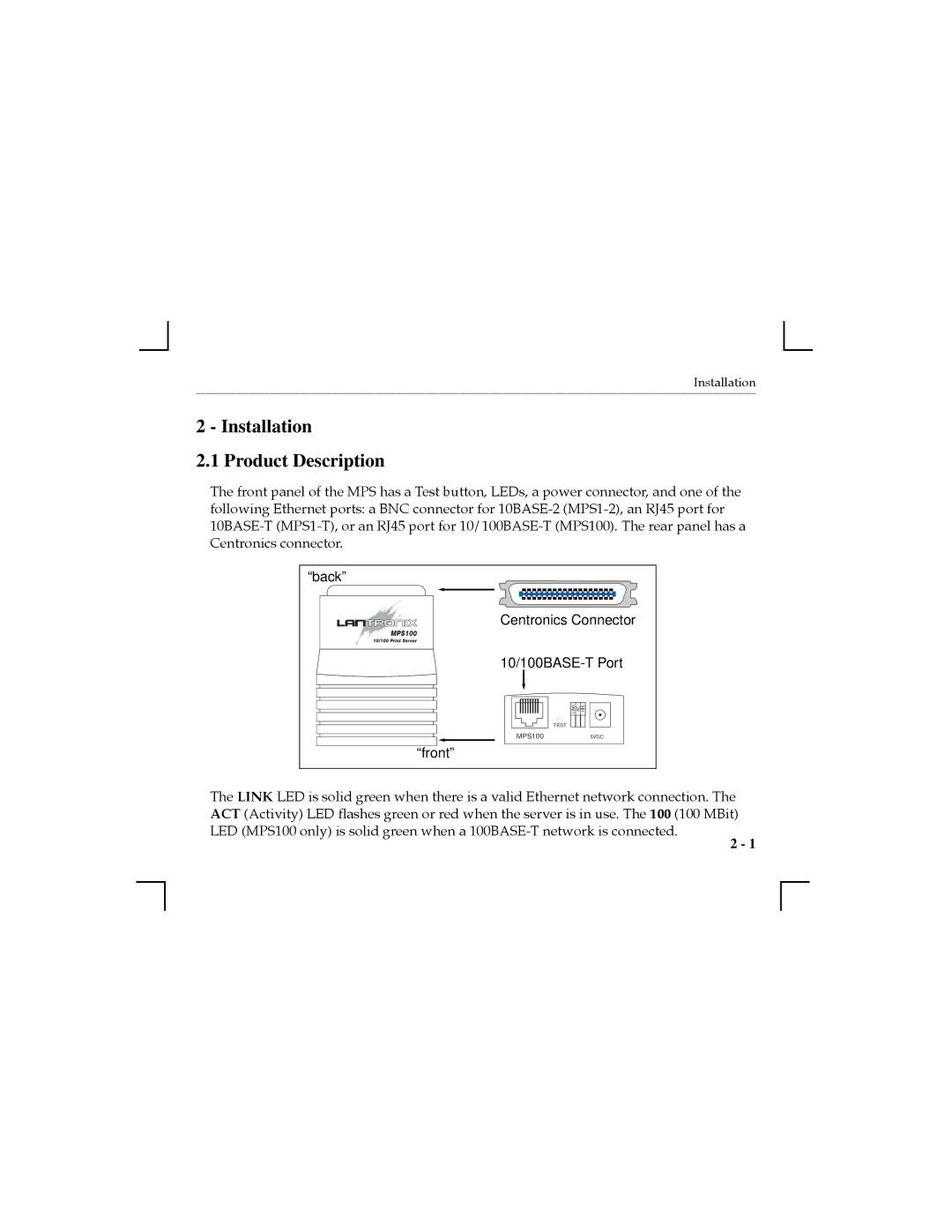 Nikon MPS1-2, MPS1-T, MPS100 manual Installation Product Description 