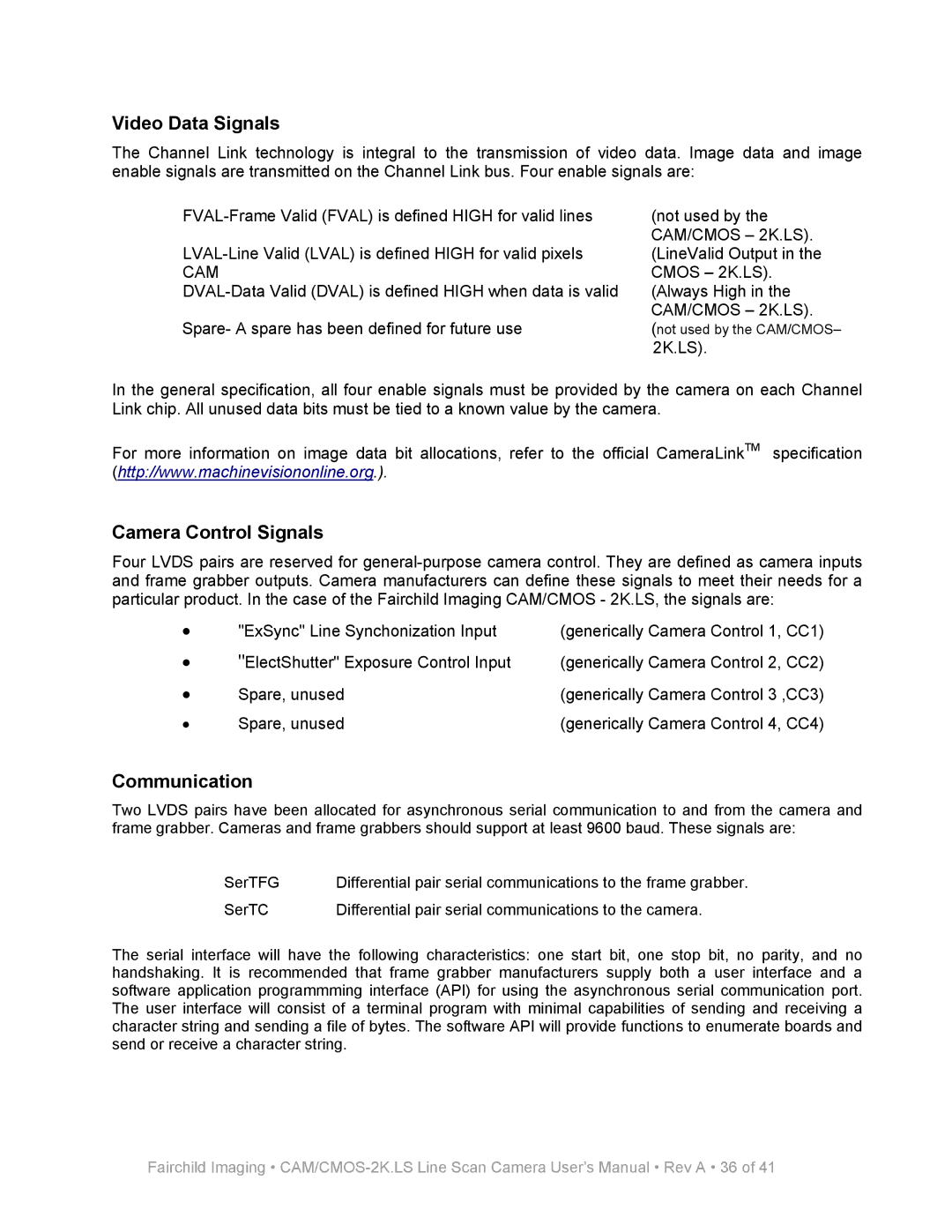 Nikon MRDI user manual Video Data Signals, Camera Control Signals, Communication 