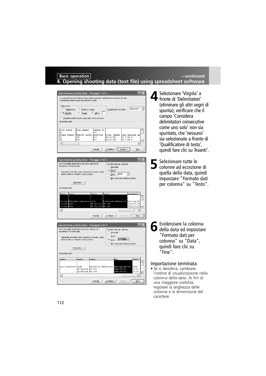 Nikon MV-1 instruction manual Opening shooting data text file using spreadsheet software 