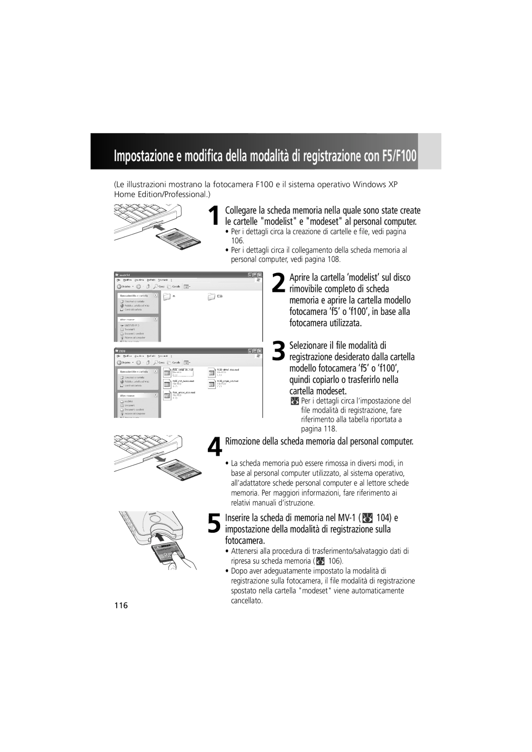 Nikon MV-1 instruction manual 116, 4Rimozione della scheda memoria dal personal computer 