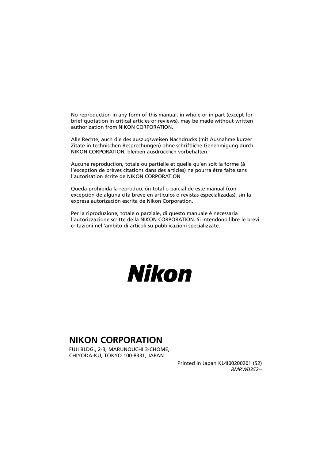 Nikon MV-1 instruction manual Nikon Corporation 