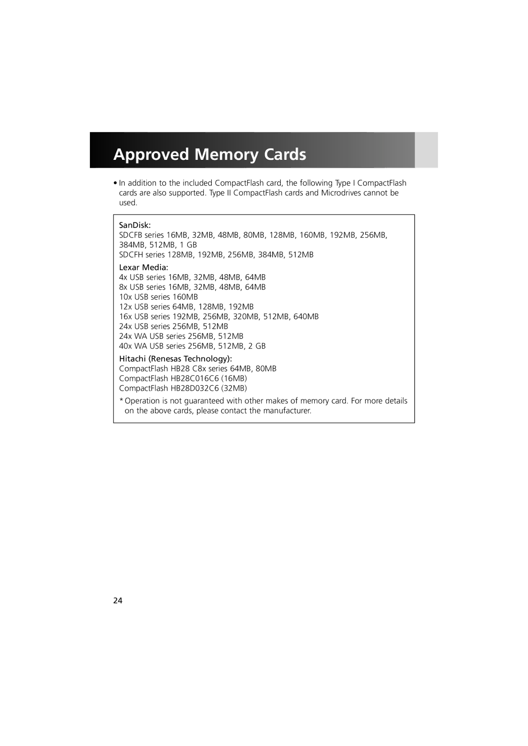 Nikon MV-1 instruction manual Approved Memory Cards 